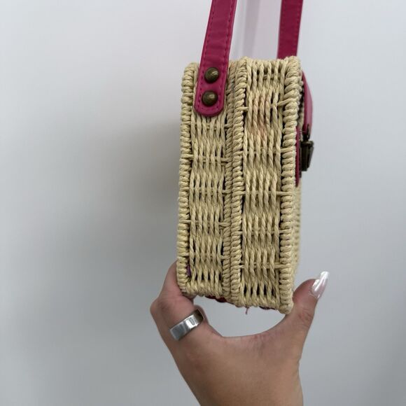 Craftabelle Woven Wicker Crossbody Bag Picnic Purse Faux Leather Boho - Picture 3 of 12